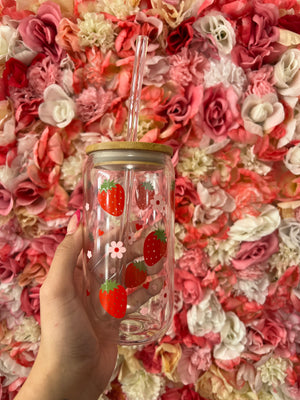 strawberry 16oz Glass Cup