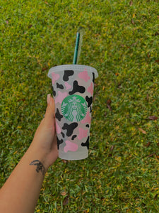 Glitter and Pink Cow Print Cup