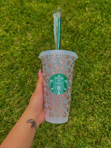 Rose Gold Glitter Leopard Cup